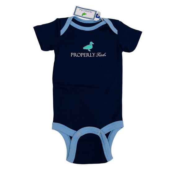NWT Properly Tied 6-9M Logo Navy Onesie - Picture 1 of 3
